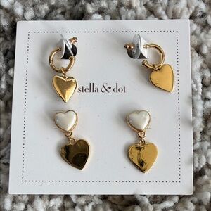 Stella & Dot Gold and White Heart Earrings